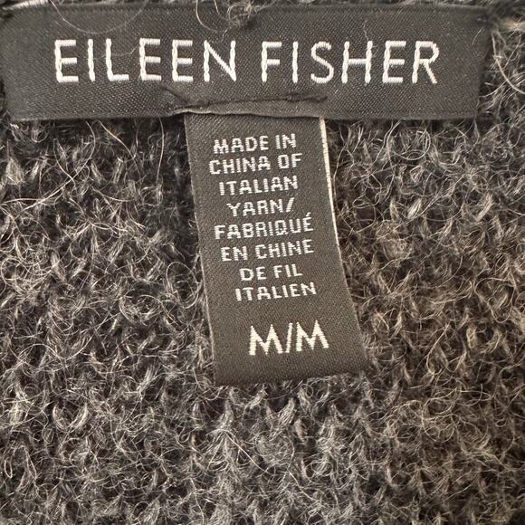 Eileen Fisher Mohair Alpaca Blend Check Plaid Sweater Black Gray Size Medium - Picture 9 of 10